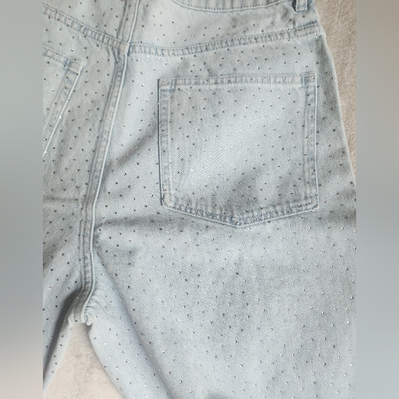 H&M RHINESTONE Embellished Denim Pants Light Denim Blue BNWT - Picture 15 of 16